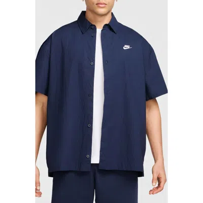 Nike Club Short Sleeve Button-up Oversize Shirt In Multi