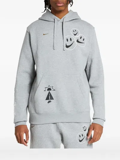 Nike Club Smile Graphic-print Hoodie In Gray