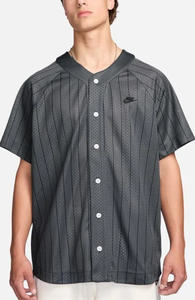 Nike Club Stripe Mesh Baseball Jersey In Black