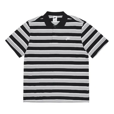 Nike Club Striped Polo Shirt 'black Grey' In Gray