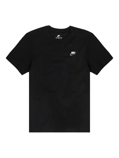 Nike Sportswear Club Embroidered Logo Solid Color Round Neck Short Sleeve Black