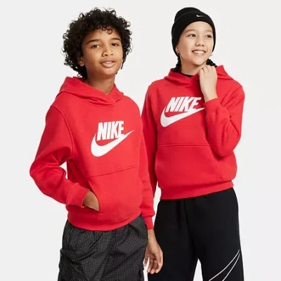 Nike Kids' Club Unisex Long Sleeve Fleece Active Hoodie In Red