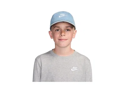 Nike Club Unstructured Denim Cap (little Kid/big Kid) Baseball Caps Aegean Storm/white: One Size In Blue