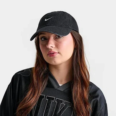 Nike Club Unstructured Denim Strapback Hat In Black
