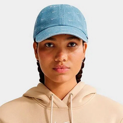 Nike Club Unstructured Denim Strapback Hat In Blue