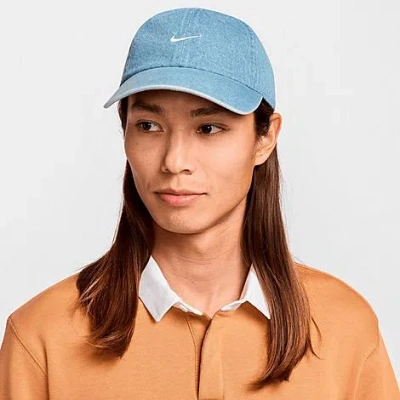 Nike Club Unstructured Denim Strapback Hat In Aegean Storm/thunder Blue/white