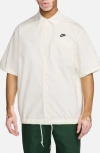 Nike Club Venice Short Sleeve Drawstring Hem Cotton Button-up Shirt In Sail/ Black