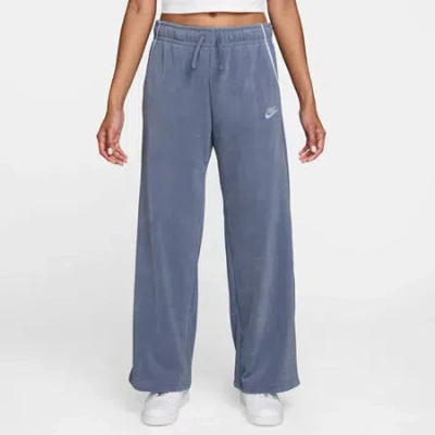 Nike Club Womens Comfort Waistband Drawstring Waist Lightweight Wide Leg Mid Rise Fleece Sweatpant In Blue