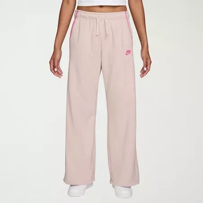 Nike Club Womens Comfort Waistband Drawstring Waist Lightweight Wide Leg Mid Rise Fleece Sweatpant In Pink