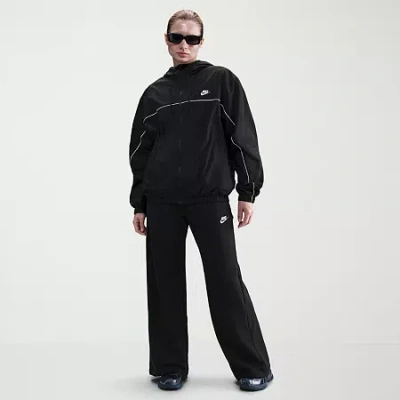 Nike Club Womens Comfort Waistband Drawstring Waist Wide Leg Mid Rise Fleece Sweatpant In Black