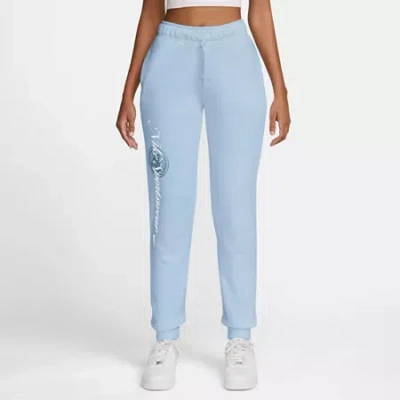 Nike Club Womens Drawstring Waist Cuffed Mid Rise Fleece Active Jogger Pant In Blue