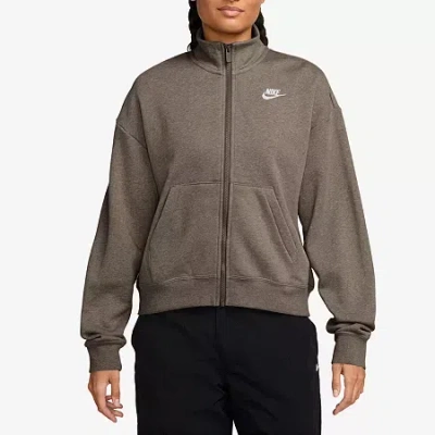 Nike Club Womens Fleece Midweight Track Jacket In Brown
