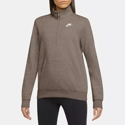 Nike Club Womens Mock Neck Long Sleeve Active Quarter-zip Pullover In Brown