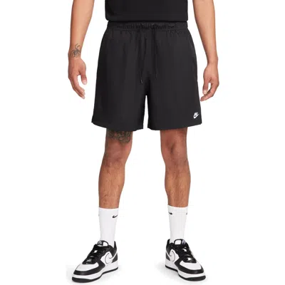 Nike Club Straight-leg Logo-embroidered Cotton-jersey Drawstring Shorts In Black