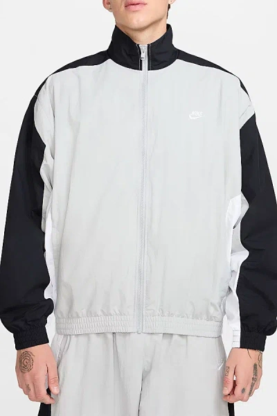 NIKE CLUB WOVEN TRACK JACKET IN SMOKE GREY/BLACK, MEN'S AT URBAN OUTFITTERS