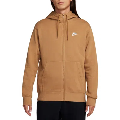 Nike Club Zip-up Logo Hoodie In Brown