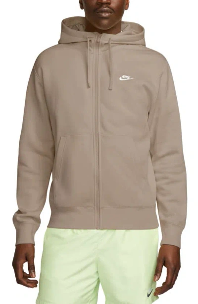 Nike Men's  Sportswear Club Fleece Full-zip Hoodie In Khaki/khaki/white