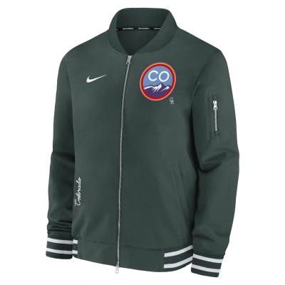 Nike Colorado Rockies Authentic Collection City Connect Game Time  Men's Mlb Full-zip Bomber Jacket In Green