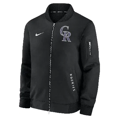 Nike Colorado Rockies Authentic Collection Dugout  Men's Mlb Full-zip Bomber Jacket In Black