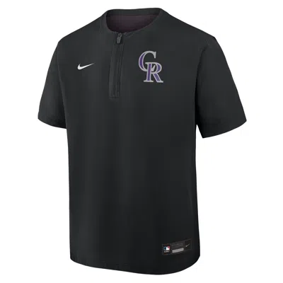 Nike Colorado Rockies Authentic Collection  Men's Dri-fit Mlb 1/4-zip Short-sleeve Windshirt In Black