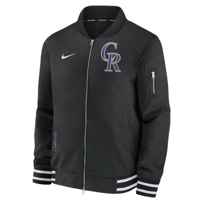 Nike Colorado Rockies Authentic Collection  Men's Mlb Full-zip Bomber Jacket In Black