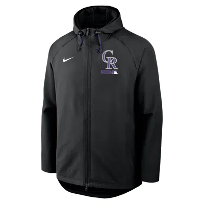 Nike Colorado Rockies Authentic Collection  Men's Therma-fit Mlb Full-zip Hooded Jacket In Black