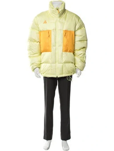 Pre-owned Nike Colorblock Pattern Puffer Coat In Yellow
