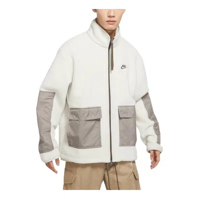Nike Colorblock Stand Collar Lamb's Wool Jacket Brown In Gold