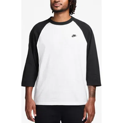 Nike Colorblock Three Quarter Sleeve Cotton T-shirt In White