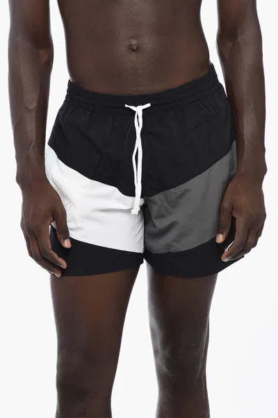 Nike Color-block Two-pocket Boxer Swim Trunks In Grey / Black / White
