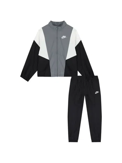 Nike Kids' Colour-block Logo-print Tracksuit In Black