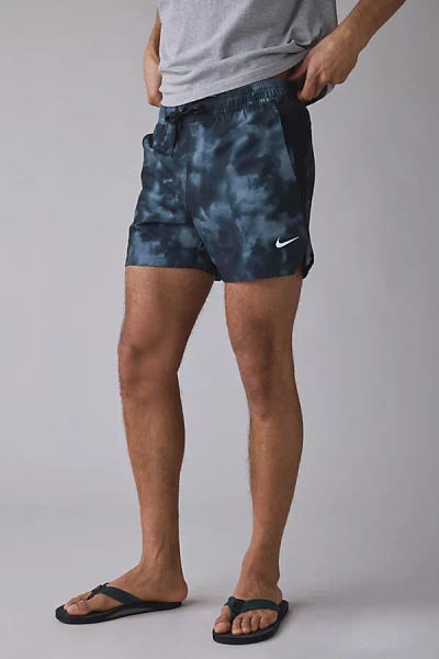 Nike Contend Allover Print 5" Swim Trunks In Black, Men's At Urban Outfitters In Blue