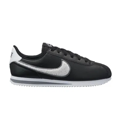 Pre-owned Nike Cortez Basic Leather Se Gs 'chenille Swoosh - Black' | Kid's Size 5