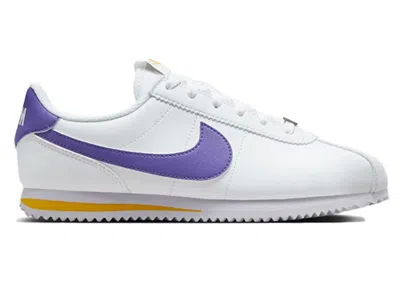 Pre-owned Nike Cortez Lakers Sneakers In White/varsity Maize/varsity Purple