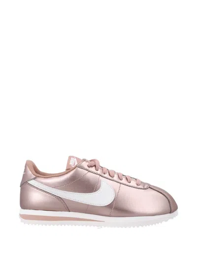 Nike Cortez Laminated Leather Trainers With Swoosh Logo And Round Toe In Multi