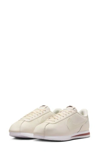 Nike Cortez Leather Sneakers In White And Silver In Phantom/light Bone