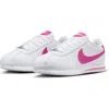 Nike Cortez Sneaker In White/laser Fuchsia