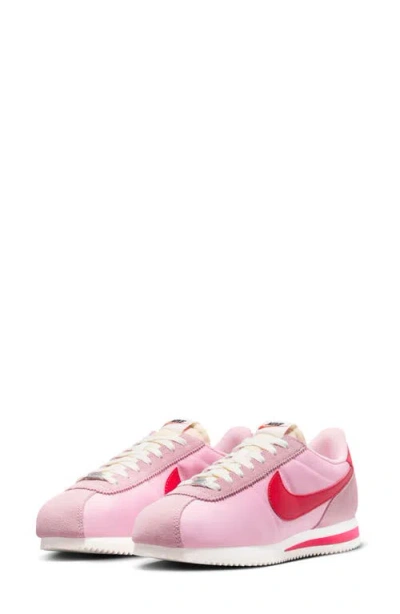 Nike Cortez Txt Sneaker In Soft Pink/fire Red