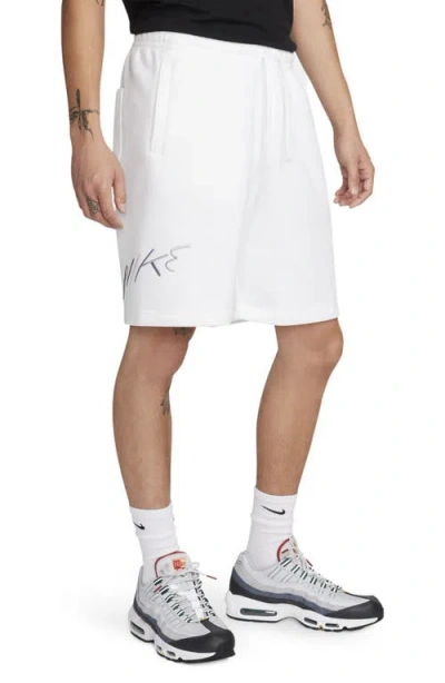 Nike Cotton Blend Fleece Shorts In White/white/flat Pewter