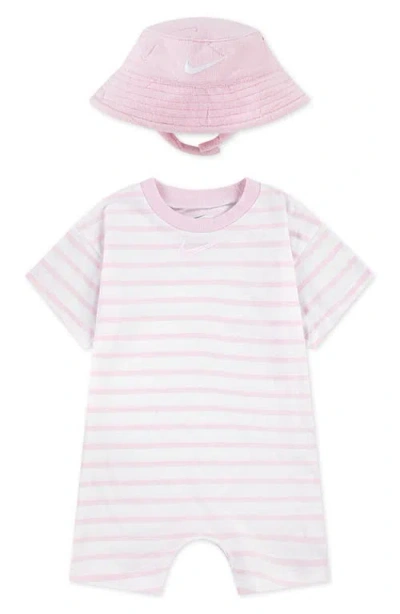 Nike Babies'  Cotton Blend Terry Romper & Hat Set In White