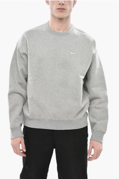 Nike Cotton Fleece Crewneck Sweatshirt With Monogram In Gray