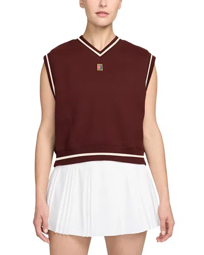 Nike Court Collection Fleece Tennis Vest In Burgundy
