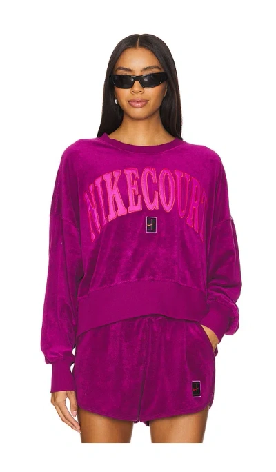 Nike Court Heritage Tennis Sweatshirt In Sangria  Picante Red  & Hot Fuchsia