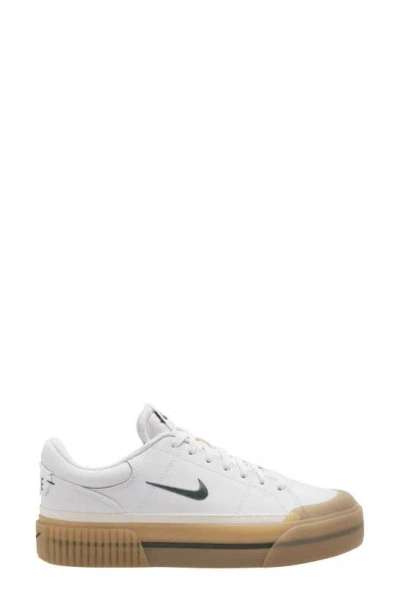 Nike Court Legacy Lift Platform Sneaker In White/ Green/ Yellow