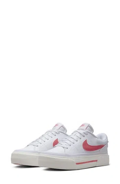 Nike Court Legacy Lift Platform Sneaker In White/coral Chalk/sea Coral