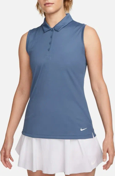 Nike Court Victory Dri-fit Semisheer Sleeveless Polo In 491 Diffused Blue/ White