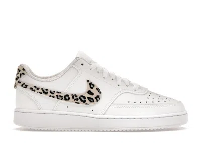 Pre-owned Nike Court Vision Low Leopard Swoosh (women's) Sneakers In White/desert Sand/black