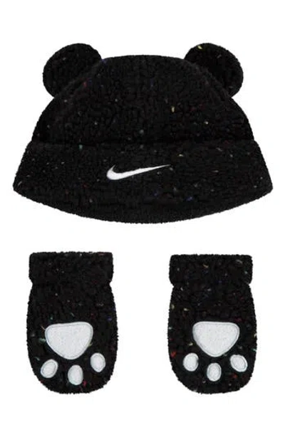 Nike Kids'  Cozy Comfort Peak Beanie & Gloves Set In Black