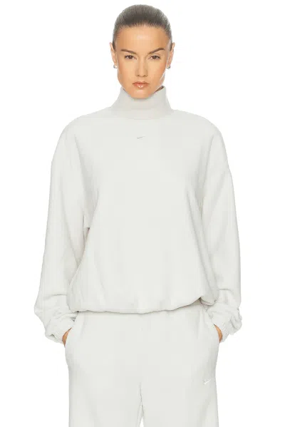 Nike Cozy Oversized Long Sleeve Mock Neck Top In White