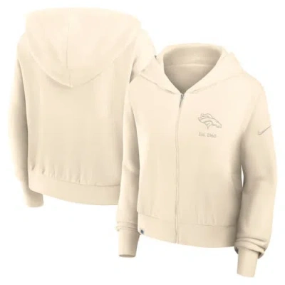 Nike Cream Denver Broncos Glory Cropped Full-zip Hoodie In Neutral